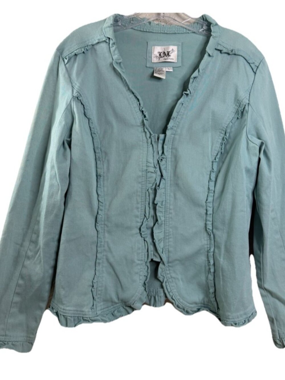 LAL Live a Little Large 90s Y2K Blue Cotton/Spandex Ruffled Collar Feminine GUC